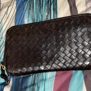 Authentic Bottega Veneta Brown Leather long wallet